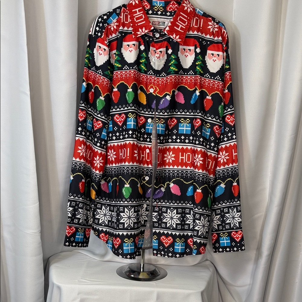 Festive Santa Patterned Men's Casual Button Down Shirt